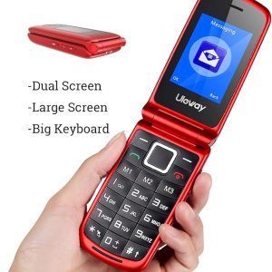 Telefon mobil cu butoane mari uleway pentru vârstnici, SIM gratuit, deblocat, cu clapă, telefon mobil pentru seniori, buton SOS, lanternă, cameră, difuzor Bluetooth, ușor de utilizat pentru seniori (2G-Roșu)