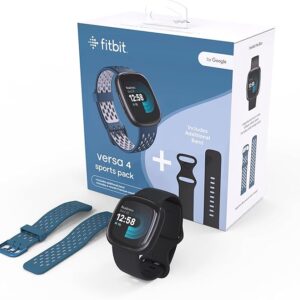 Fitbit Versa 4 Bundle (cu brățară sport) Ceas inteligent de fitness cu GPS încorporat și autonomie a bateriei de până la 6 zile – Compatibil cu Android și iOS.
